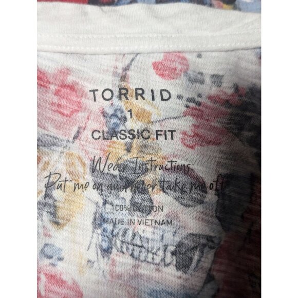 Torrid Classic Fit Tee Womens Sz 1/ 1X Floral & Skulls Print Colorful Boho Artsy - Picture 6 of 8